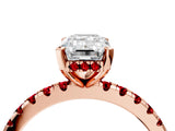 Rose gold Emerald Cut Diamond Solitaire Ring with Round with Ruby side stone Pavé Band and Four-Prong Setting_40