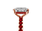 Rose gold Emerald Cut Diamond Solitaire Ring with Round with Ruby side stone Pavé Band and Four-Prong Setting_41