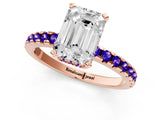 Rose gold Emerald Cut Diamond Solitaire Ring with Round with Tanzanite side stone Pavé Band and Four-Prong Setting_37