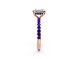 Rose gold Emerald Cut Diamond Solitaire Ring with Round with Tanzanite side stone Pavé Band and Four-Prong Setting_38