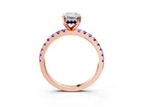 Rose gold Emerald Cut Diamond Solitaire Ring with Round with Tanzanite side stone Pavé Band and Four-Prong Setting_39