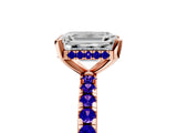 Rose gold Emerald Cut Diamond Solitaire Ring with Round with Tanzanite side stone Pavé Band and Four-Prong Setting_41