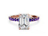 Rose gold Emerald Cut Diamond Solitaire Ring with Round with Tanzanite side stone Pavé Band and Prong Setting_12