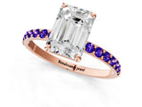 Rose gold Emerald Cut Diamond Solitaire Ring with Round with Tanzanite side stone Pavé Band and Prong Setting_13