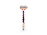 Rose gold Emerald Cut Diamond Solitaire Ring with Round with Tanzanite side stone Pavé Band and Prong Setting_14