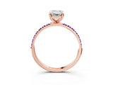 Rose gold Emerald Cut Diamond Solitaire Ring with Round with Tanzanite side stone Pavé Band and Prong Setting_15