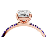 Rose gold Emerald Cut Diamond Solitaire Ring with Round with Tanzanite side stone Pavé Band and Prong Setting_16