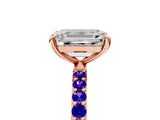 Rose gold Emerald Cut Diamond Solitaire Ring with Round with Tanzanite side stone Pavé Band and Prong Setting_17