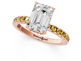Rose gold Emerald Cut Diamond Solitaire Ring with Round with Yellow Sapphire side stone Pavé Band and Four-Prong Setting_37