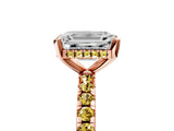 Rose gold Emerald Cut Diamond Solitaire Ring with Round with Yellow Sapphire side stone Pavé Band and Four-Prong Setting_41