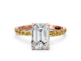 Rose gold Emerald Cut Diamond Solitaire Ring with Round with Yellow Sapphire side stone Pavé Band and Prong Setting_24