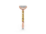Rose gold Emerald Cut Diamond Solitaire Ring with Round with Yellow Sapphire side stone Pavé Band and Prong Setting_26