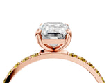 Rose gold Emerald Cut Diamond Solitaire Ring with Round with Yellow Sapphire side stone Pavé Band and Prong Setting_28
