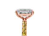 Rose gold Emerald Cut Diamond Solitaire Ring with Round with Yellow Sapphire side stone Pavé Band and Prong Setting_29