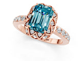Rose gold Emerald Cut Diamond Solitaire Ring with Shared Prong Pavé Band_1