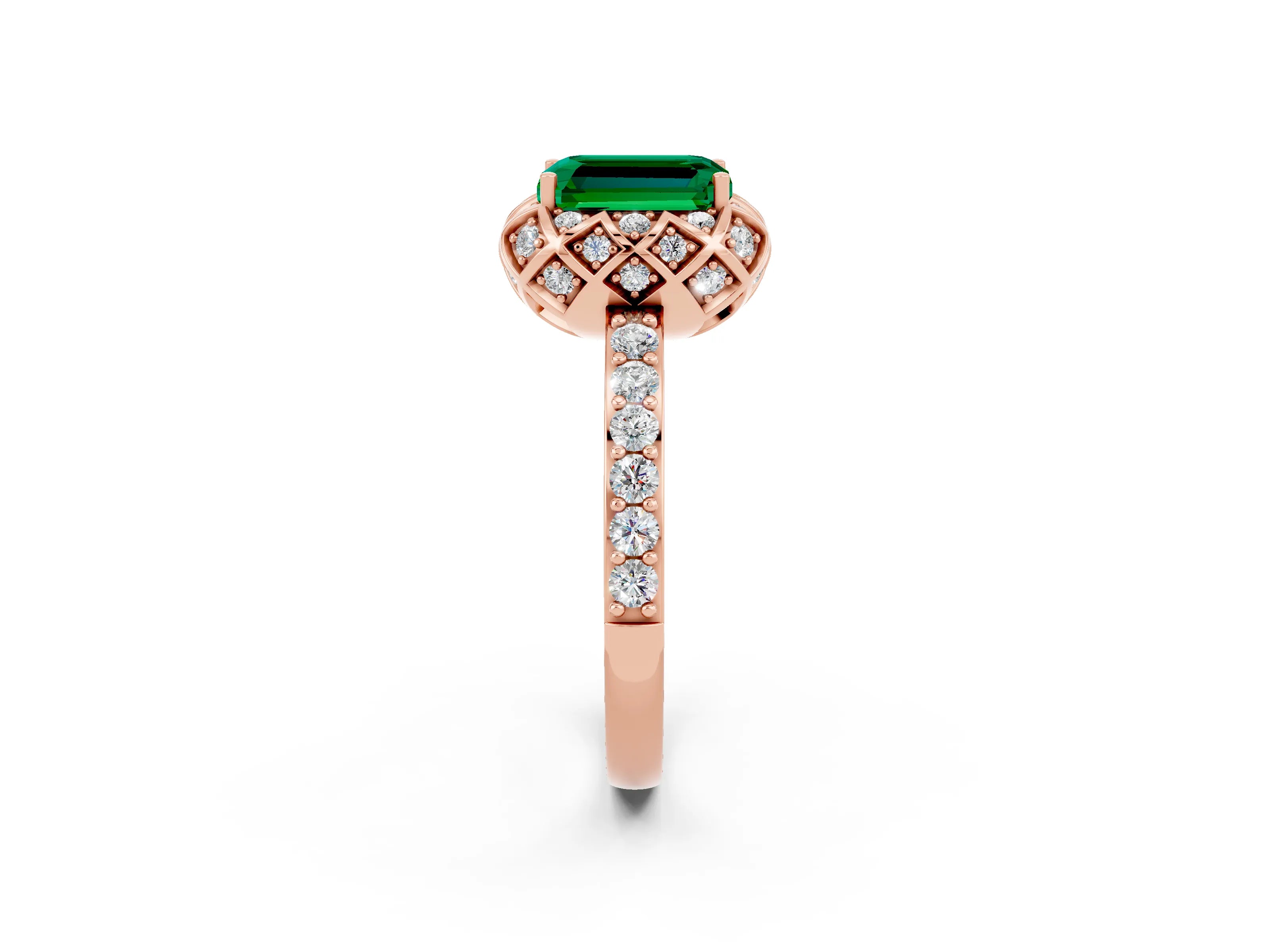 Rose gold Emerald Cut Diamond Solitaire Ring with Shared Prong Pavé Band_2