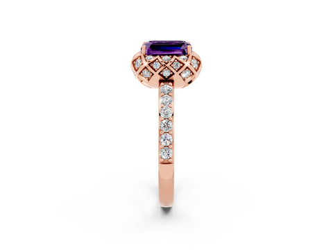 Rose gold Emerald Cut Diamond Solitaire Ring with Shared Prong Pavé Band_2