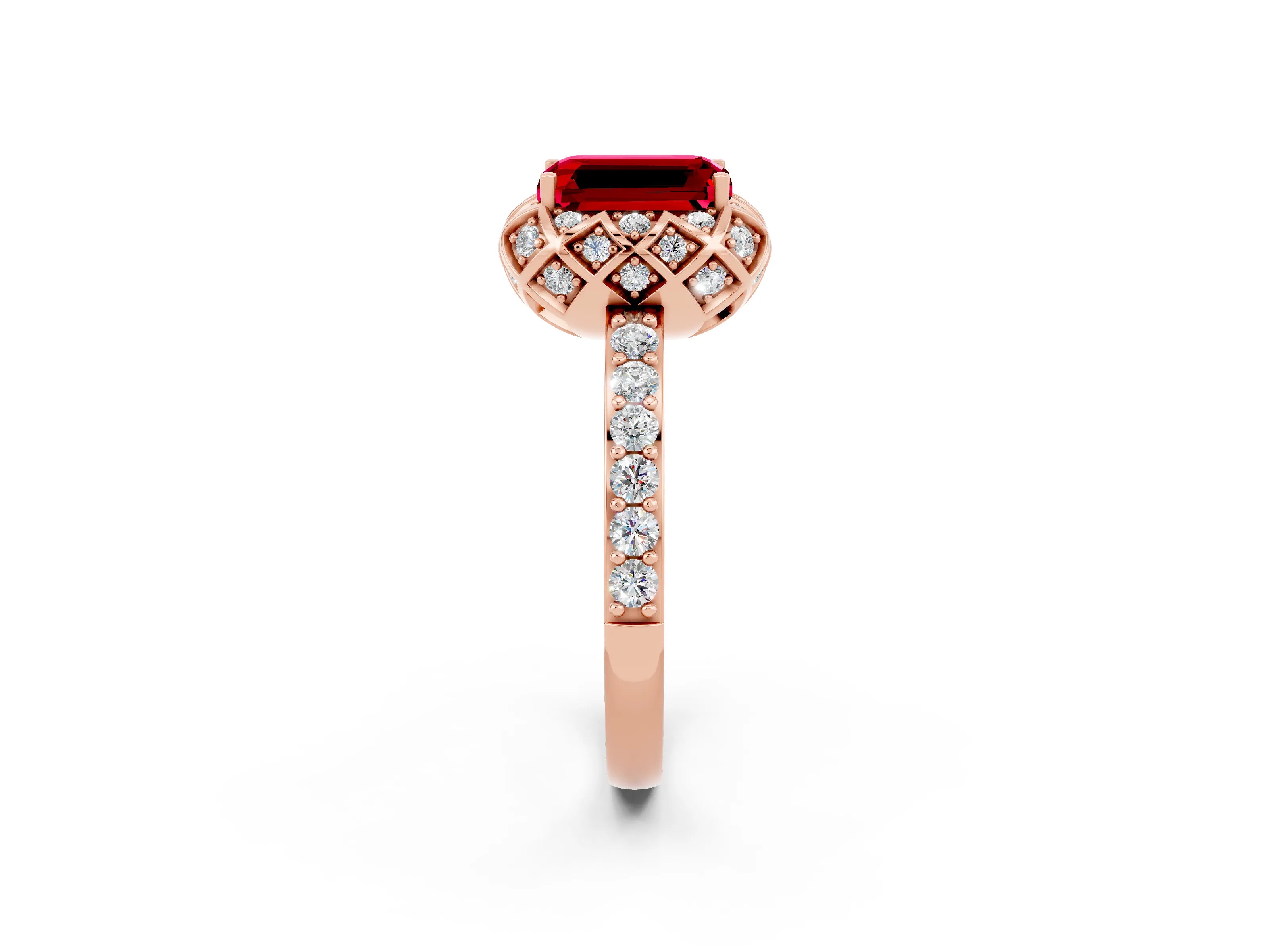 Rose gold Emerald Cut Diamond Solitaire Ring with Shared Prong Pavé Band_2