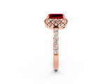 Rose gold Emerald Cut Diamond Solitaire Ring with Shared Prong Pavé Band_2