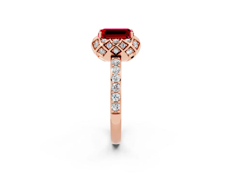Rose gold Emerald Cut Diamond Solitaire Ring with Shared Prong Pavé Band_2