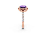 Rose gold Emerald Cut Diamond Solitaire Ring with Shared Prong Pavé Band_2