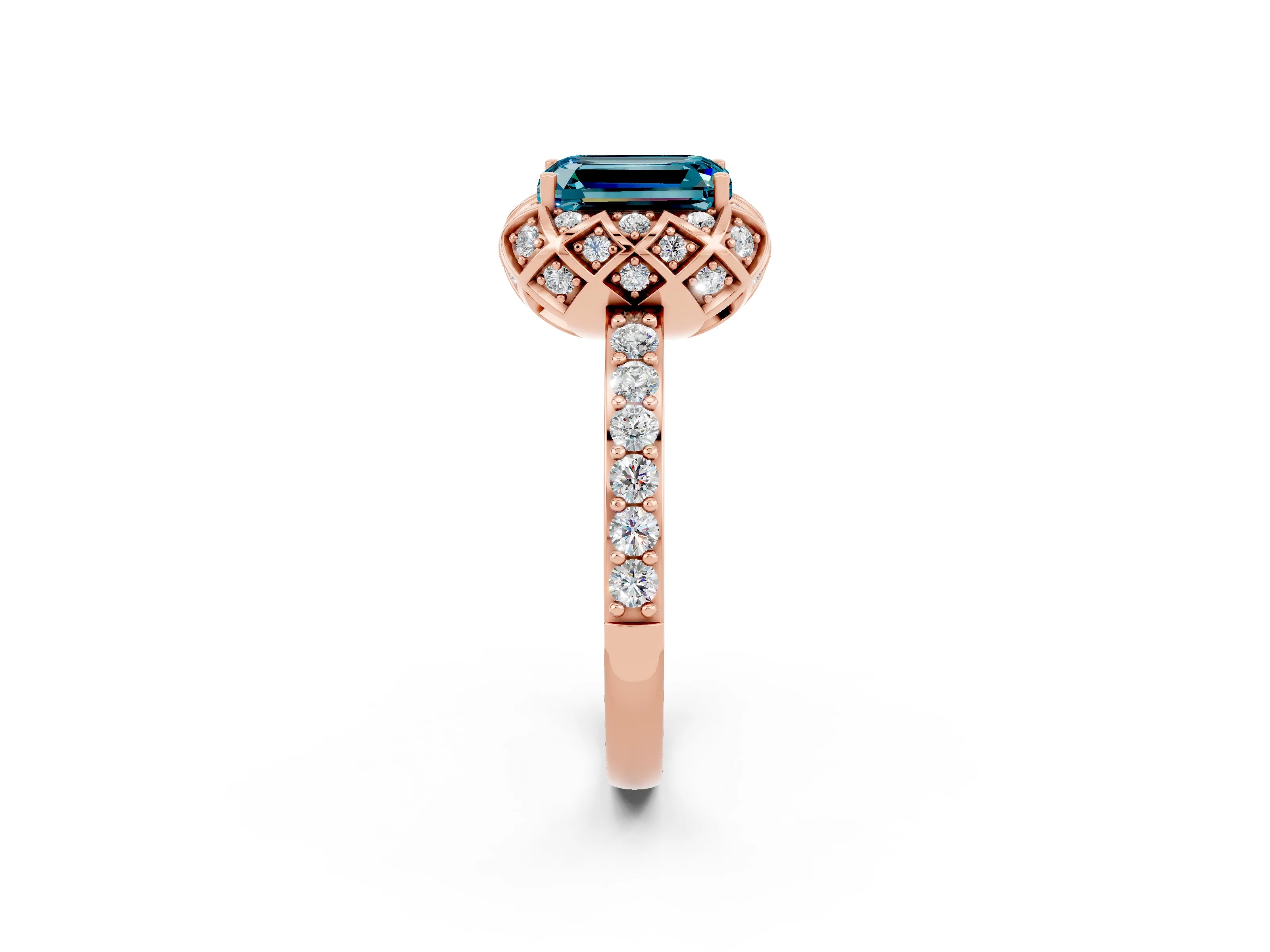 Rose gold Emerald Cut Diamond Solitaire Ring with Shared Prong Pavé Band_2