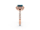 Rose gold Emerald Cut Diamond Solitaire Ring with Shared Prong Pavé Band_2