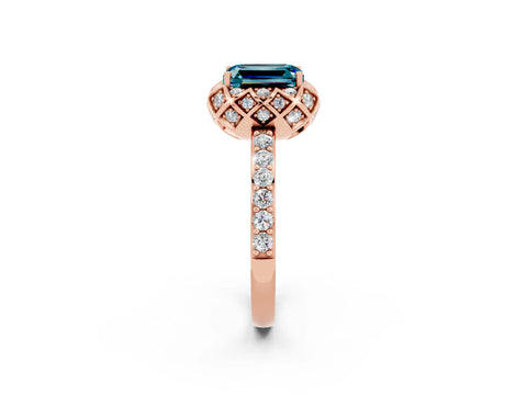 Rose gold Emerald Cut Diamond Solitaire Ring with Shared Prong Pavé Band_2