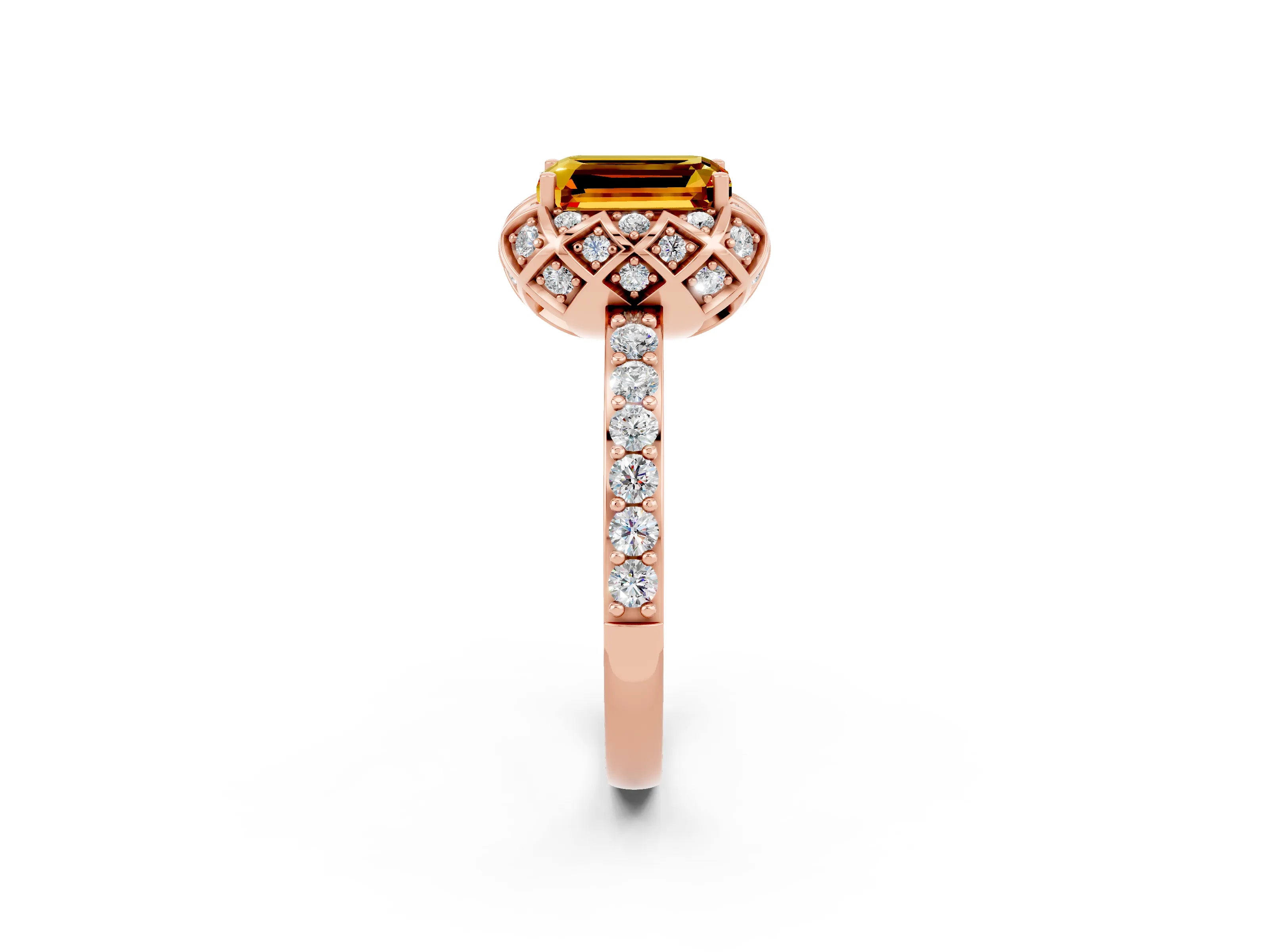 Rose gold Emerald Cut Diamond Solitaire Ring with Shared Prong Pavé Band_2