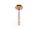 Rose gold Emerald Cut Diamond Solitaire Ring with Shared Prong Pavé Band_2
