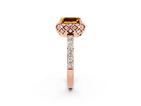 Rose gold Emerald Cut Diamond Solitaire Ring with Shared Prong Pavé Band_2