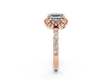 Rose gold Emerald Cut Diamond Solitaire Ring with Shared Prong Pavé Band_2