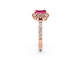 Rose gold Emerald Cut Diamond Solitaire Ring with Shared Prong Pavé Band_2