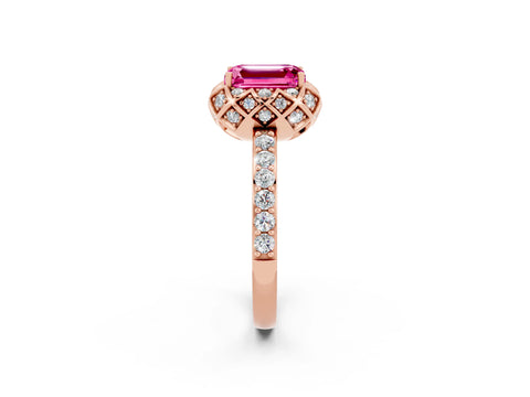 Rose gold Emerald Cut Diamond Solitaire Ring with Shared Prong Pavé Band_2