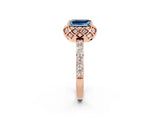 Rose gold Emerald Cut Diamond Solitaire Ring with Shared Prong Pavé Band_2