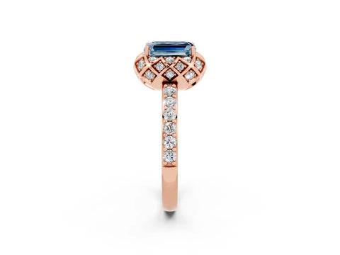 Rose gold Emerald Cut Diamond Solitaire Ring with Shared Prong Pavé Band_2