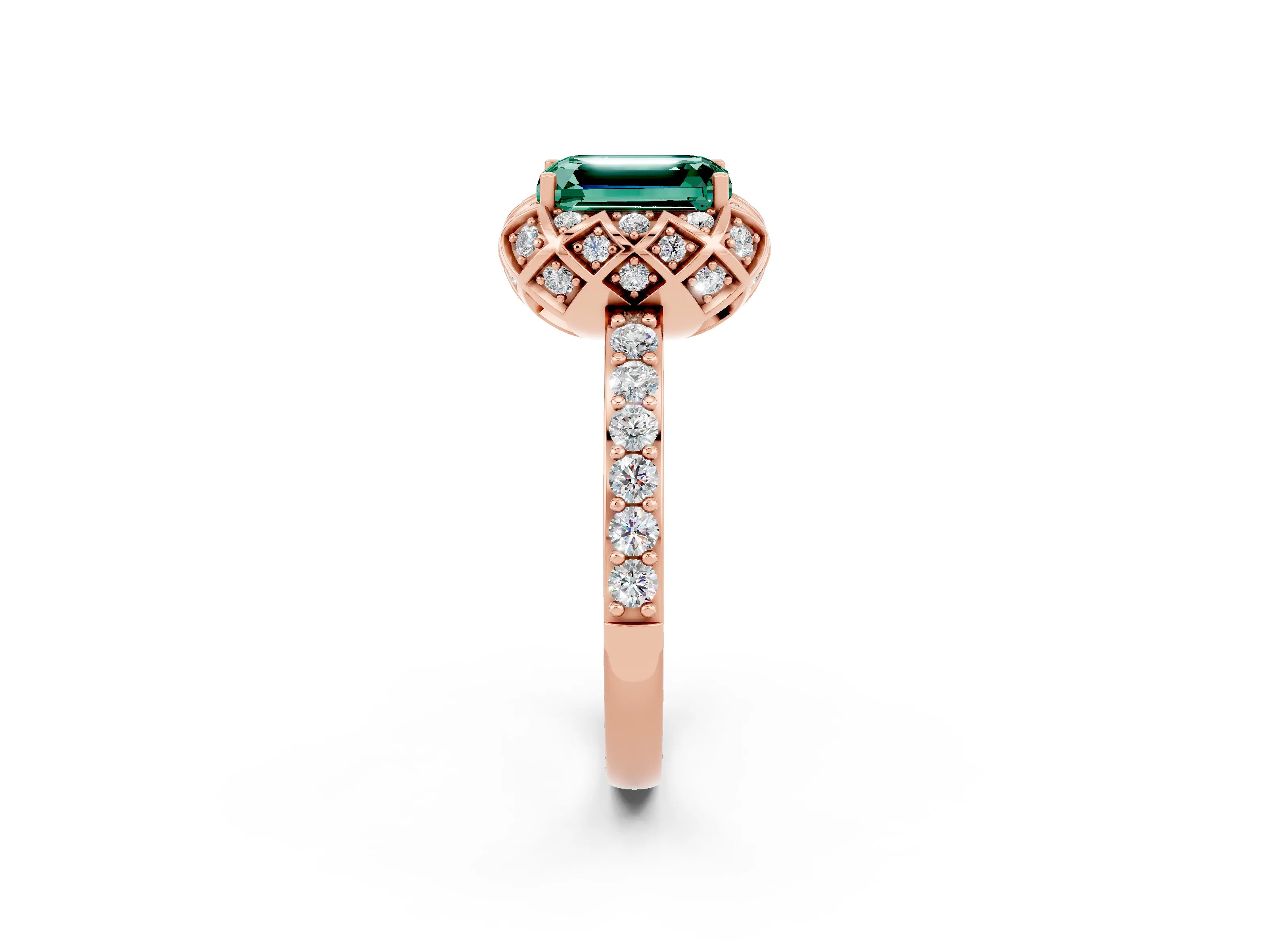 Rose gold Emerald Cut Diamond Solitaire Ring with Shared Prong Pavé Band_2