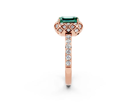 Rose gold Emerald Cut Diamond Solitaire Ring with Shared Prong Pavé Band_2