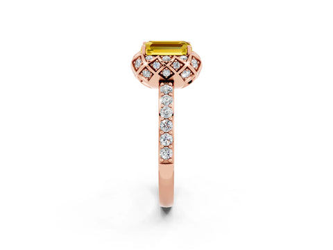 Rose gold Emerald Cut Diamond Solitaire Ring with Shared Prong Pavé Band_2