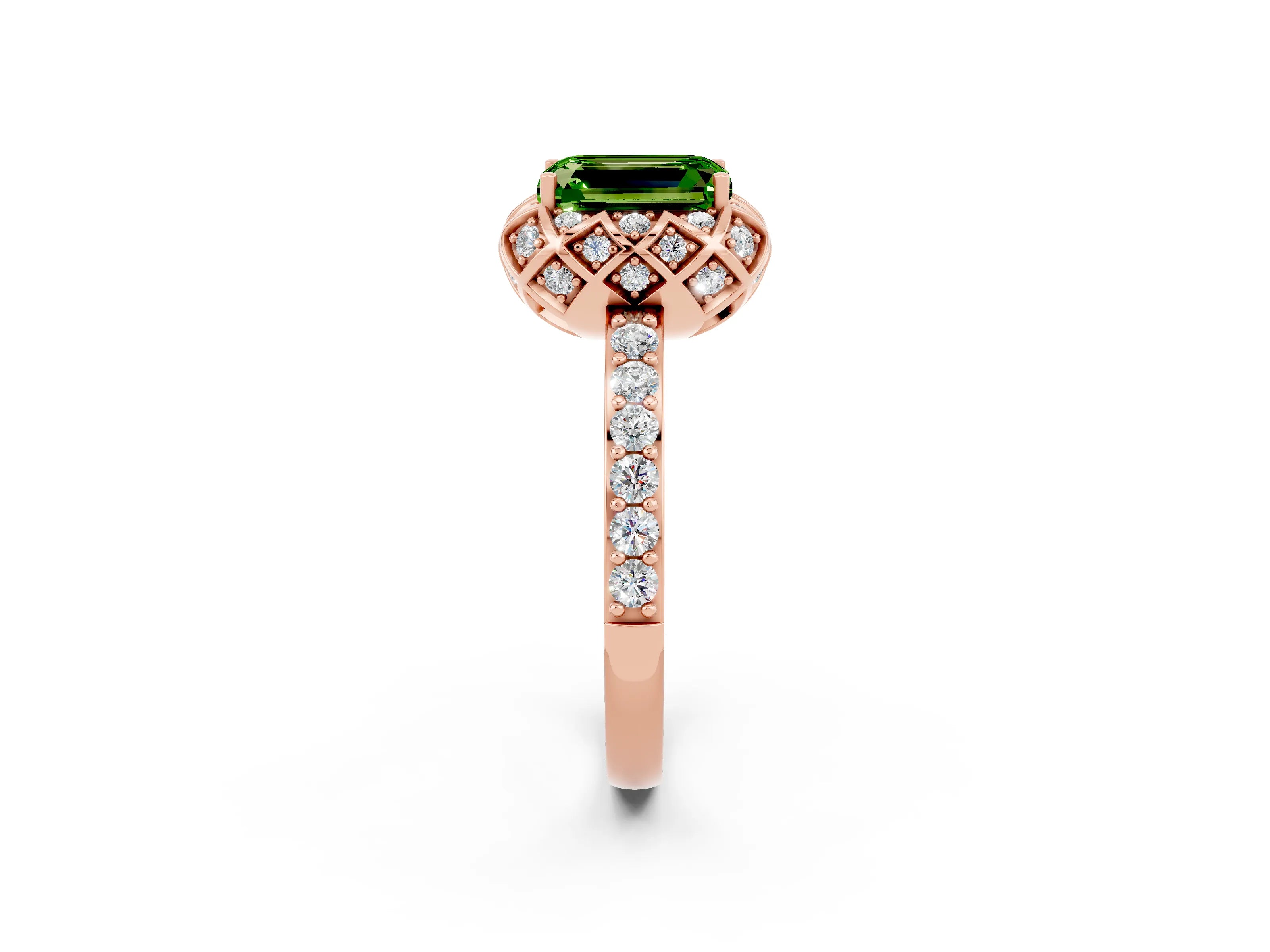 Rose gold Emerald Cut Diamond Solitaire Ring with Shared Prong Pavé Band_2