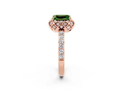 Rose gold Emerald Cut Diamond Solitaire Ring with Shared Prong Pavé Band_2