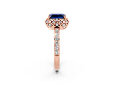Rose gold Emerald Cut Diamond Solitaire Ring with Shared Prong Pavé Band_2