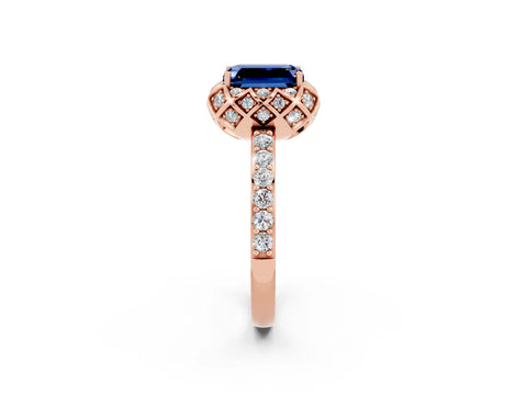 Rose gold Emerald Cut Diamond Solitaire Ring with Shared Prong Pavé Band_2