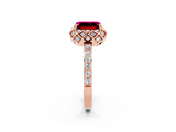 Rose gold Emerald Cut Diamond Solitaire Ring with Shared Prong Pavé Band_2