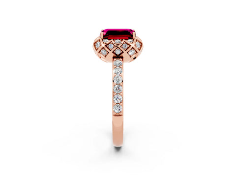 Rose gold Emerald Cut Diamond Solitaire Ring with Shared Prong Pavé Band_2