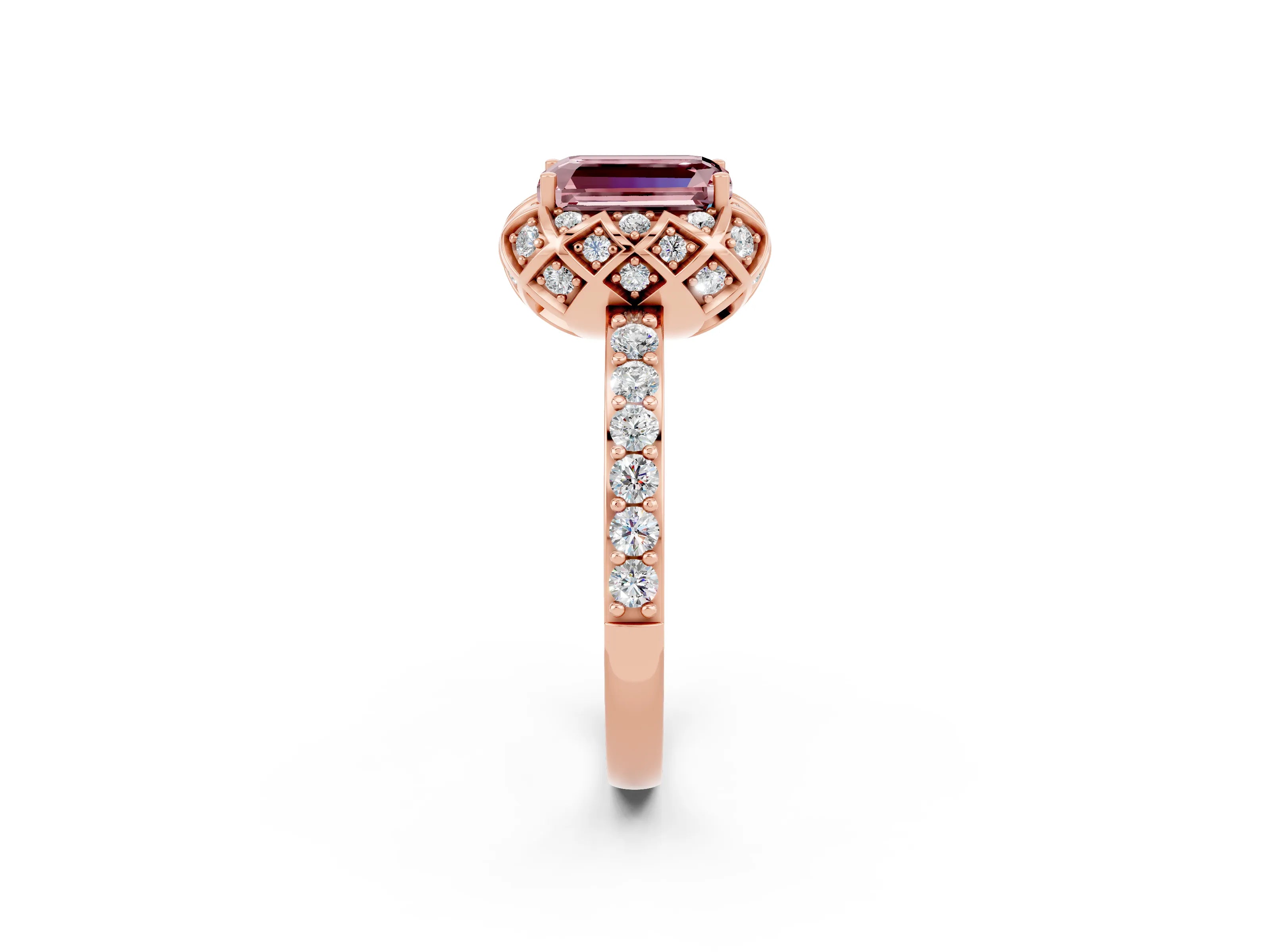 Rose gold Emerald Cut Diamond Solitaire Ring with Shared Prong Pavé Band_2