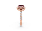 Rose gold Emerald Cut Diamond Solitaire Ring with Shared Prong Pavé Band_2