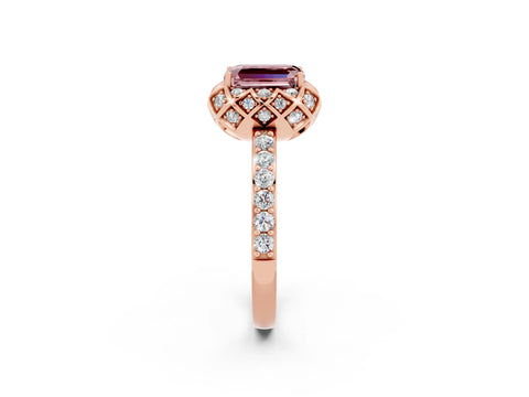 Rose gold Emerald Cut Diamond Solitaire Ring with Shared Prong Pavé Band_2