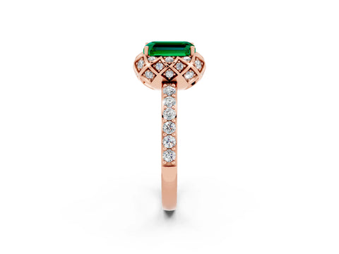 Rose gold Emerald Cut Diamond Solitaire Ring with Shared Prong Pavé Band_2