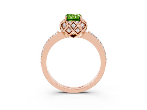 Rose gold Emerald Cut Diamond Solitaire Ring with Shared Prong Pavé Band_3